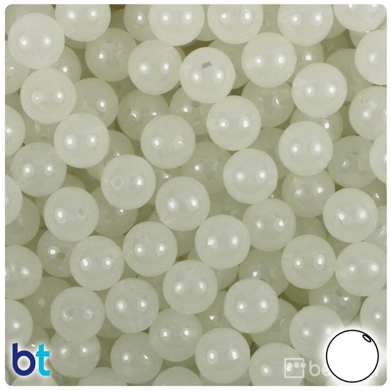 BeadTin Night Glow-in-the-Dark 10mm Round Plastic Craft Beads (150pcs)
